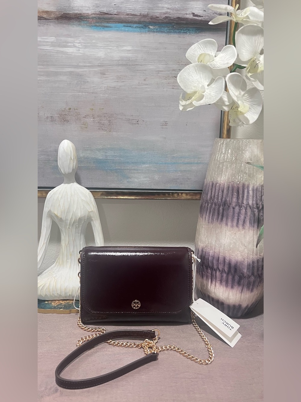Tory Burch Emerson Patent Leather Small Crossbody in Deep Burgundy